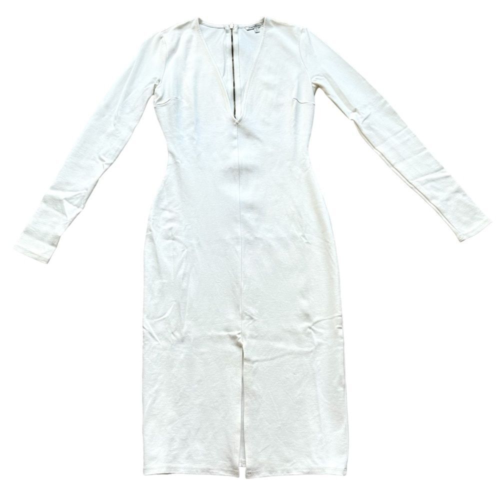 🔃Charlotte Russe White Long Sleeve Bodycon Front Split Midi Dress